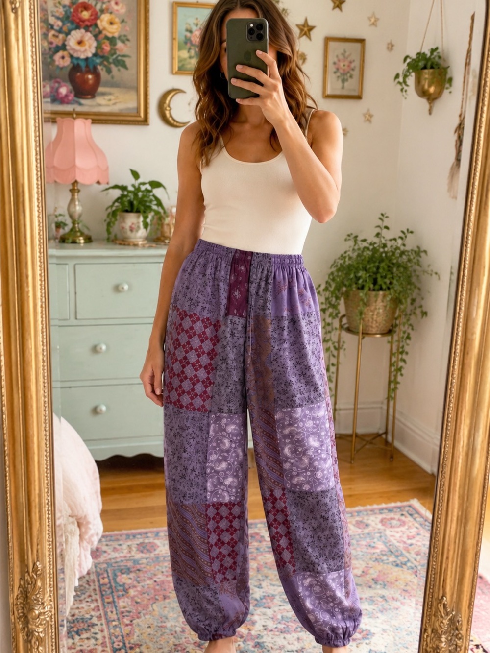 Rising International Purple Patchwork Jogger Pants